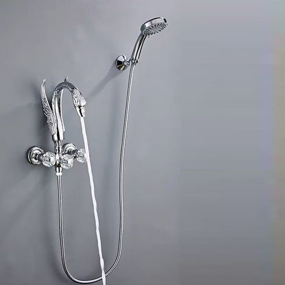 Vintage Swan-Shaped Brass Tub Filler Faucet, Wall-Mount Dual-Handle Bathtub Faucet with Handheld Shower, Antique Brass / Matte Black / Chrome / PVD
