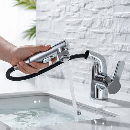 Modern Pull-Out Bathroom Sink Faucet, Single-Handle Swivel Spout Faucet, Brushed Gold / Chrome / Matte Black / Gunmetal