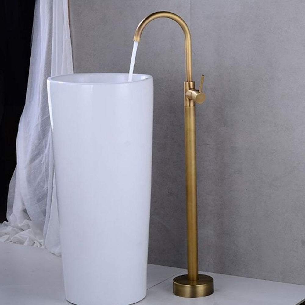 Freestanding Single-Handle Vessel Sink Faucet, Retro High Arc Spout Bathroom Faucet, Antique Brass / Chrome / Gunmetal