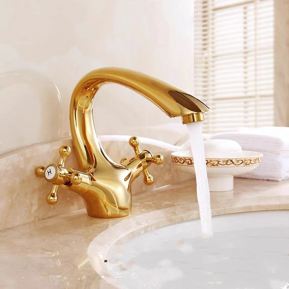 Traditional Dual-Handle Bathroom Faucet, High Arc Brass Sink Faucet, Polished Gold / Chrome / Antique Brass / Oil-Rubbed Bronze