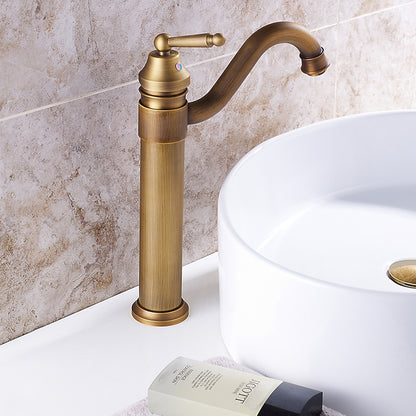 Rotatable High-Arc Vessel Sink Faucet, Single-Handle Vintage Brass Faucet, Antique Brass / Matte Black