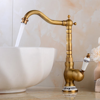 Vintage Ceramic Single-Handle Vessel Faucet, High Arc Swivel Bathroom Faucet, Antique Brass / Chrome / Polished Gold