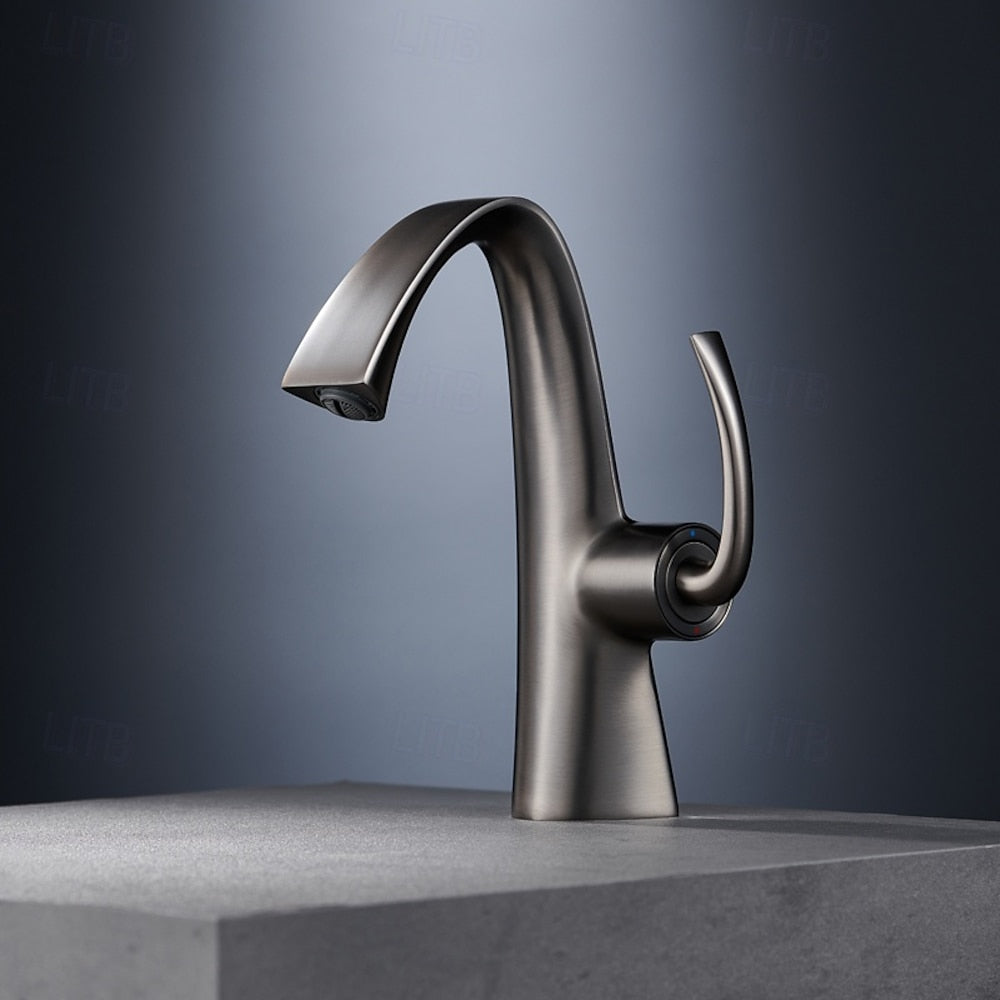 Modern Single-Hole Bathroom Faucet, Single-Handle High-Arc Faucet, Matte White / Chrome / Polished Gold / Matte Black / Brushed Gold / Rose Gold / Gunmetal