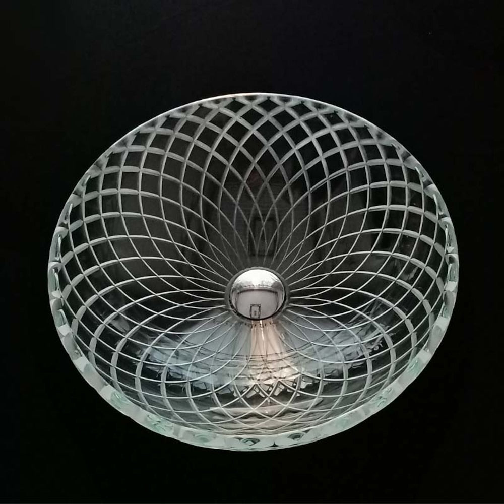Contemporary Tempered Glass Vessel Bathroom Sink, Round Carved Vanity Basin with Pop-Up Drain / Mounting Ring
