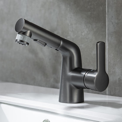 Modern Pull-Out Bathroom Sink Faucet, Single-Handle Swivel Spout Faucet, Brushed Gold / Chrome / Matte Black / Gunmetal