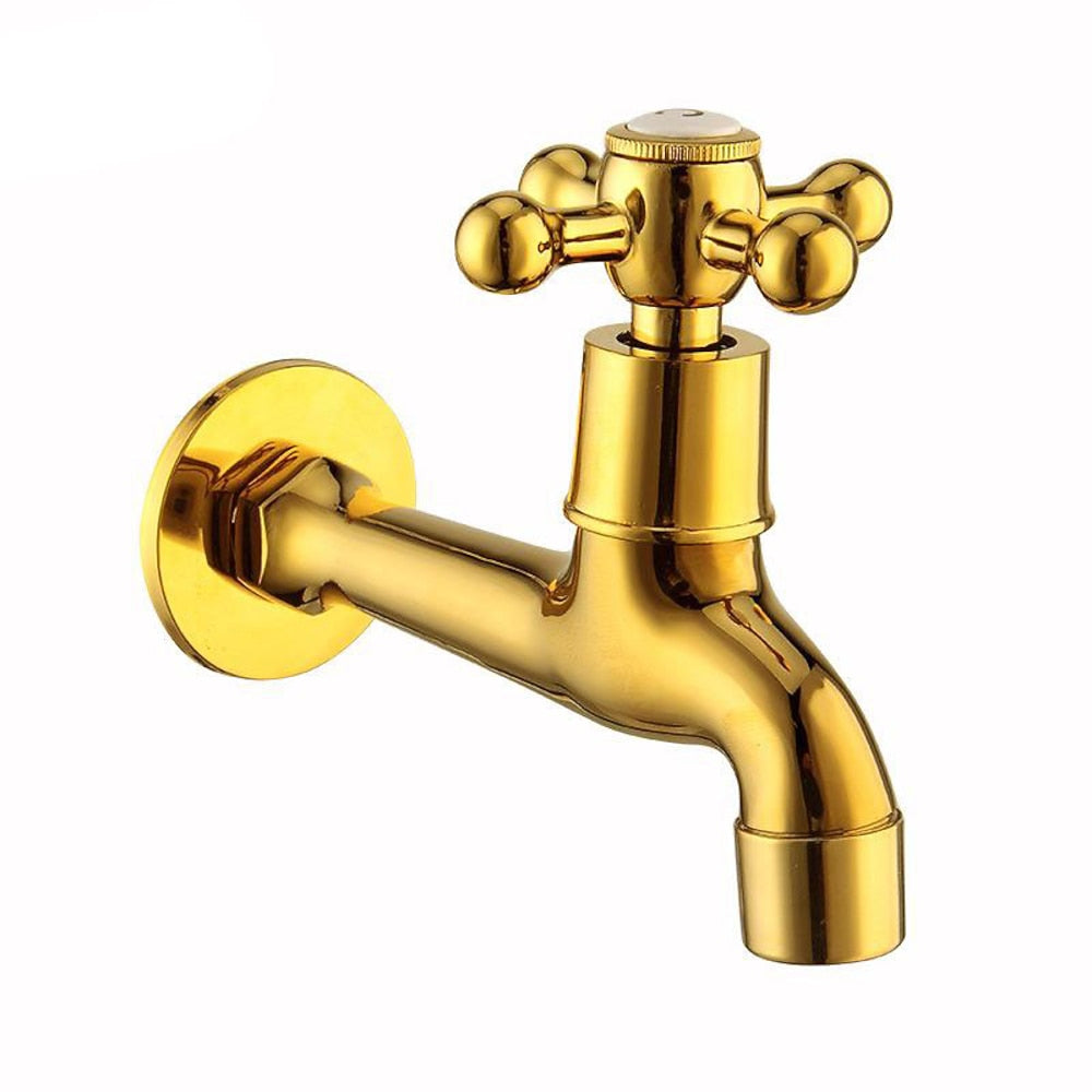 Vintage Carved Single-Cold Faucet, Wall-Mount Brass Washing Machine Faucet, Antique Brass / Polished Gold