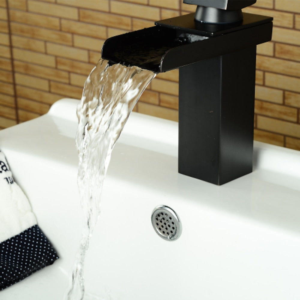 Waterfall Oil-Rubbed Bronze Single-Hole Bathroom Faucet, Single-Handle Deck-Mount Faucet