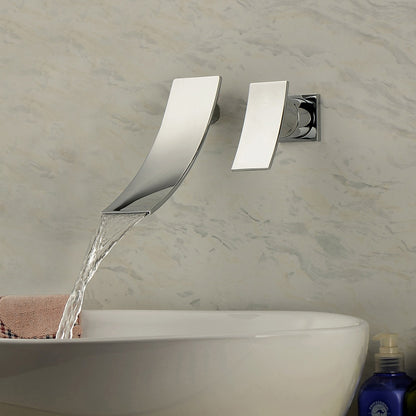 Waterfall Chrome Modern Bathroom Faucet, Wall-Mount Single-Handle Faucet
