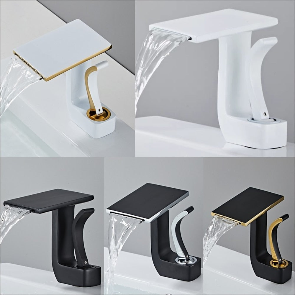 Waterfall Single-Hole Bathroom Faucet, Single-Handle Faucet with Pop-Up Drain
