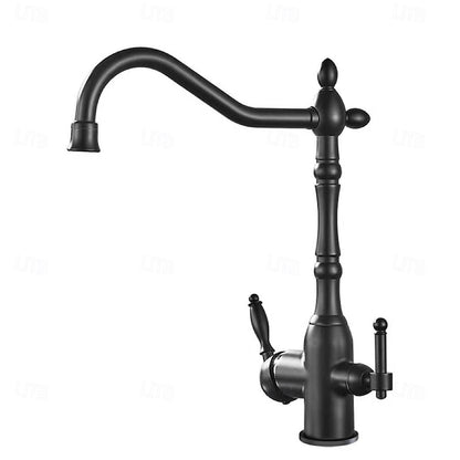 Traditional Brass 3-Way Purified Water Kitchen Faucet, Dual-Handle Swivel Spout Faucet, Antique Brass / Chrome / Matte Black / Polished Gold