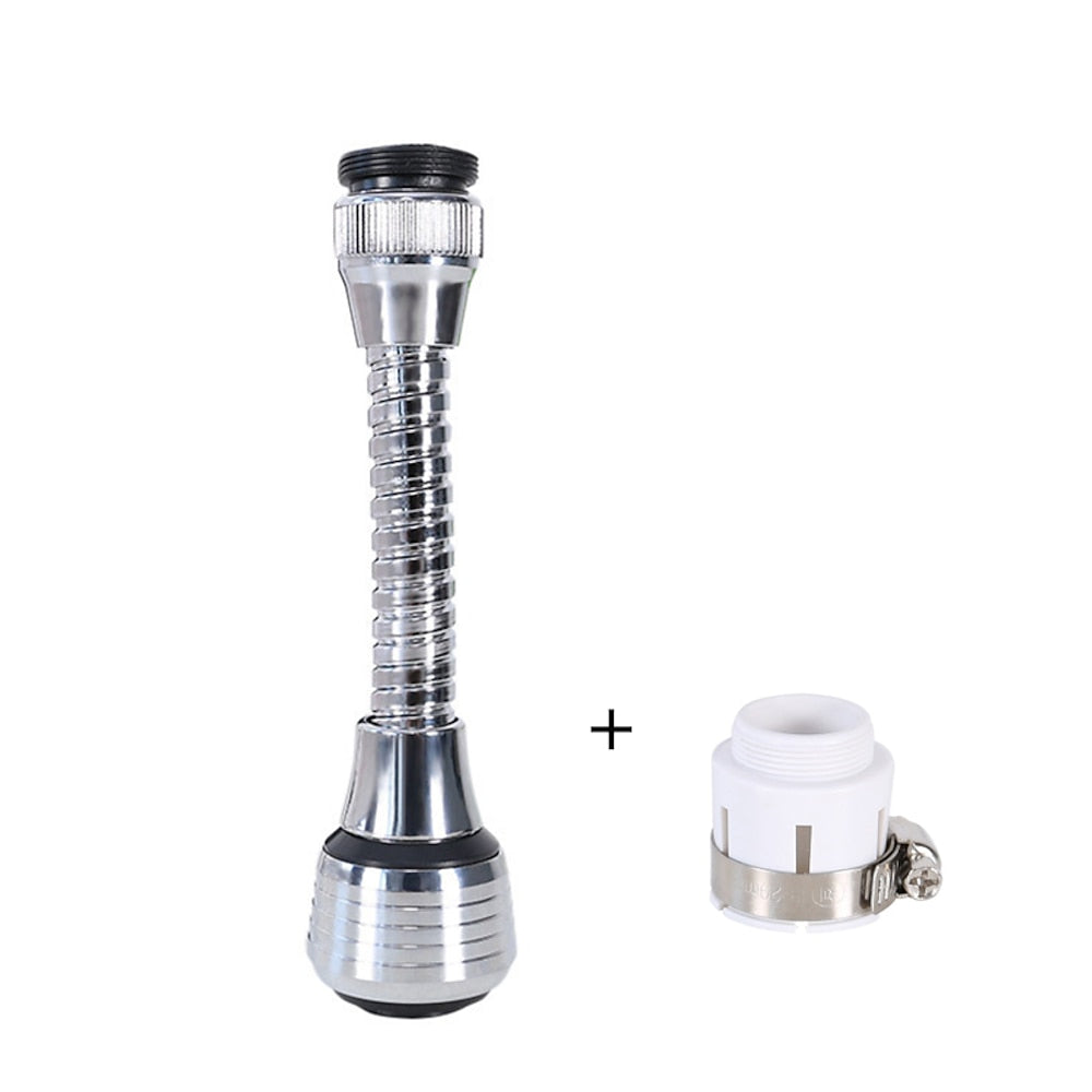 Modern Chrome 360-Degree Flexible Faucet Aerator, 2-Mode Spray Faucet Extender with Universal Clamp Adapter