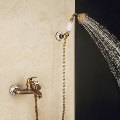 Vintage Wall-Mount Tub Faucet, Single-Handle Brass Bath Tub Faucet with Handheld Shower, Antique Brass / Matte Black / Brushed Brass / Copper