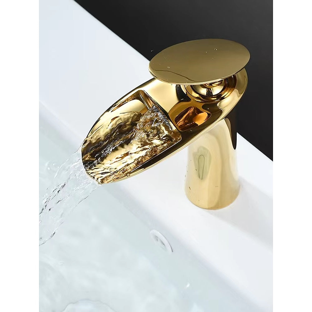 Waterfall Bathroom Faucet, Modern Single-Handle Single-Hole Faucet