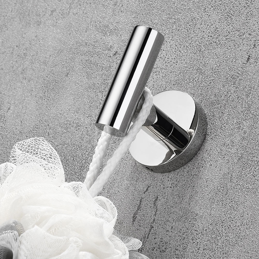 Modern Chrome Robe Hooks, 4-Piece Wall-Mounted Stainless Steel Coat Hooks