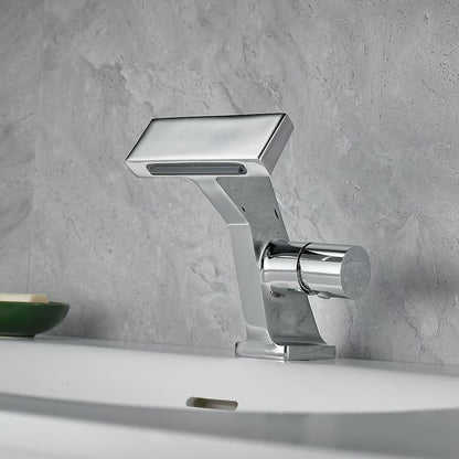 Waterfall Single-Hole Bathroom Faucet, Single-Handle Deck-Mount Faucet, Antique Brass / Brushed Gold / Chrome / Gunmetal / Matte Black / Matte White