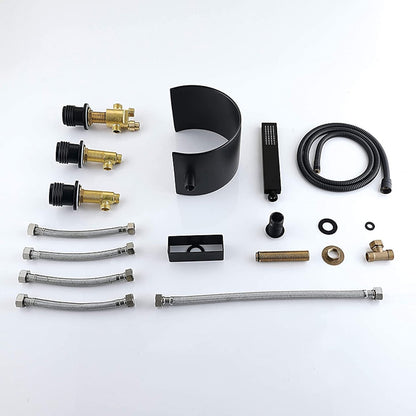 Modern Waterfall Roman Tub Faucet, 3-Handle Brass Bathtub Faucet with Handheld Shower, Matte Black / Chrome