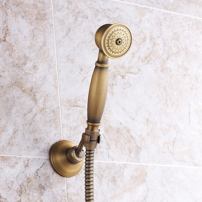 Antique Brass Wall-Mount Tub Faucet, Single-Handle Bath Shower Mixer Tap with Handheld Shower