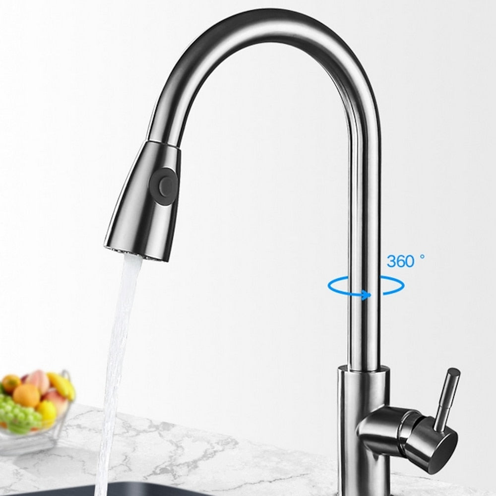 Modern Pull-Down Kitchen Faucet, Single-Handle High Arc Stainless Steel Faucet, Brushed Nickel / Chrome