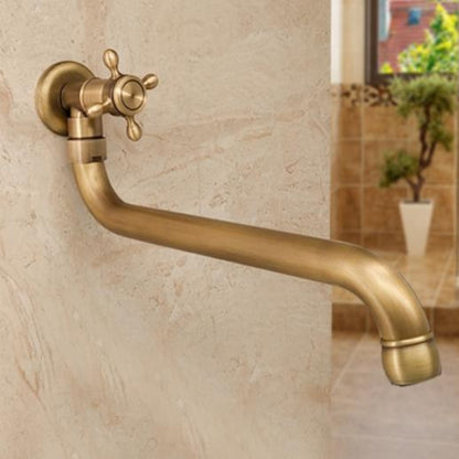 Antique Brass Wall-Mount Bathroom Faucet, Single-Cold Swivel Spout Faucet for Mop Pool