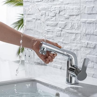 Modern Pull-Out Bathroom Sink Faucet, Single-Handle Swivel Spout Faucet, Brushed Gold / Chrome / Matte Black / Gunmetal