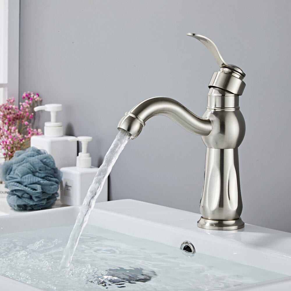 Single-Handle Bathroom Sink Faucet, Vintage Single-Hole Deck-Mount Basin Faucet, Oil-Rubbed Bronze / Matte Black / Brushed Nickel / Chrome / Polished Gold