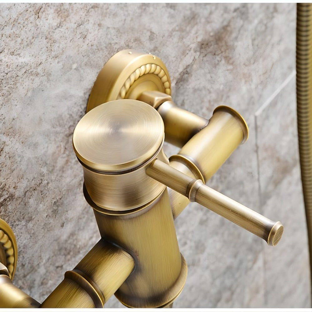 Vintage Wall-Mount Tub Filler Faucet, Single-Handle Brass Faucet with Handheld Shower, Antique Brass / Oil-Rubbed Bronze