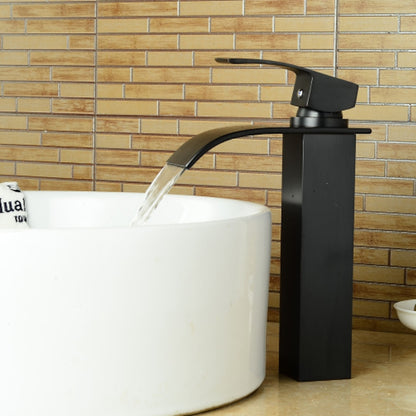Matte Black Modern Waterfall Vessel Sink Faucet, Single-Handle Single-Hole Bathroom Faucet