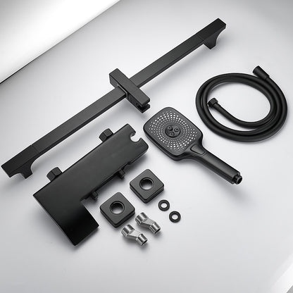 LED Waterfall Wall-Mount Tub Filler Faucet, Dual-Handle Bathroom Tub Faucet with Handheld Shower, Matte Black / Gunmetal / Matte White