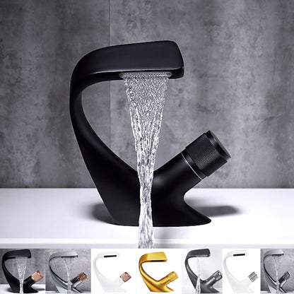 Modern Single-Hole Waterfall Bathroom Faucet, Single-Handle Brass Faucet