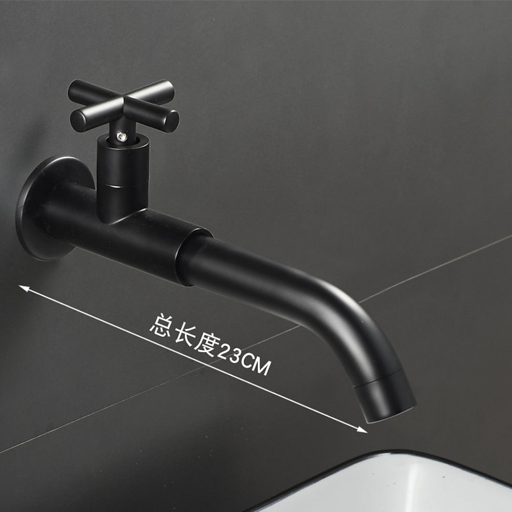 Wall-Mount Single-Hole Bathroom Faucet, Single Cross Handle Swivel Spout Faucet, Antique Brass / Matte Black / Chrome / Matte White / Polished Gold / Gunmetal