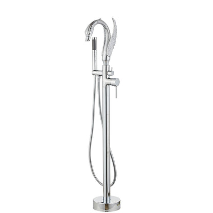 Swan-Design Freestanding Tub Filler Faucet, Single-Handle Bathroom Bathtub Faucet with Handheld Shower, Chrome / Polished Gold / Matte Black