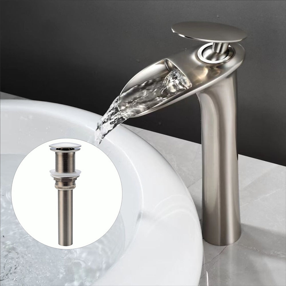Waterfall Vessel Bathroom Faucet, Modern Single-Handle Single-Hole Tall Basin Faucet