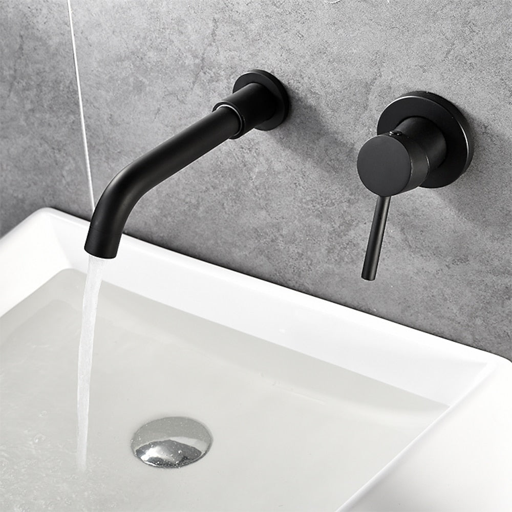 Matte Black Wall-Mount Swivel Spout Bathroom Faucet, Single-Handle Brass Faucet