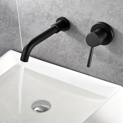 Matte Black Wall-Mount Swivel Spout Bathroom Faucet, Single-Handle Brass Faucet