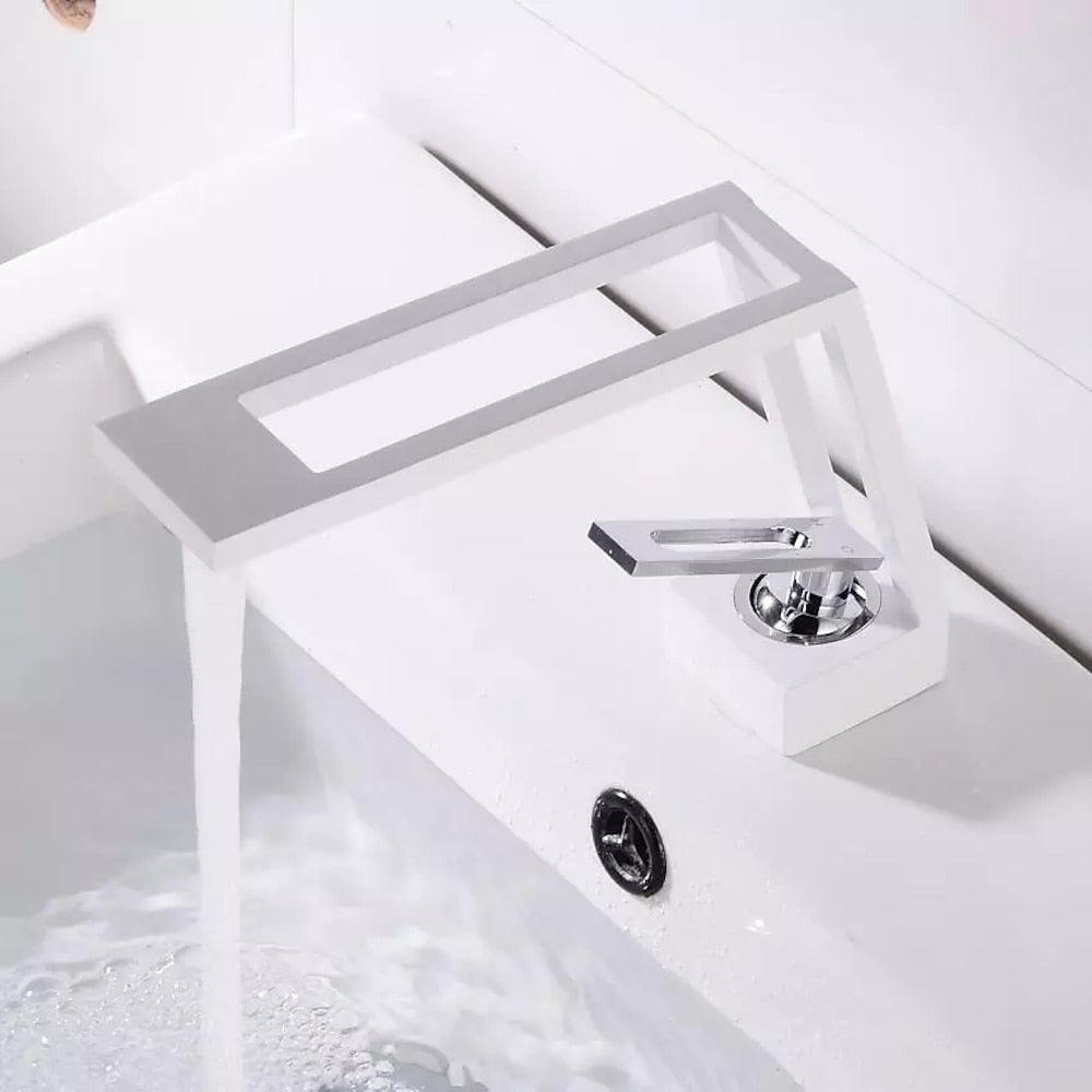 Geometric Hollow-Out Spout Bathroom Faucet, Modern Single-Handle Brass Faucet