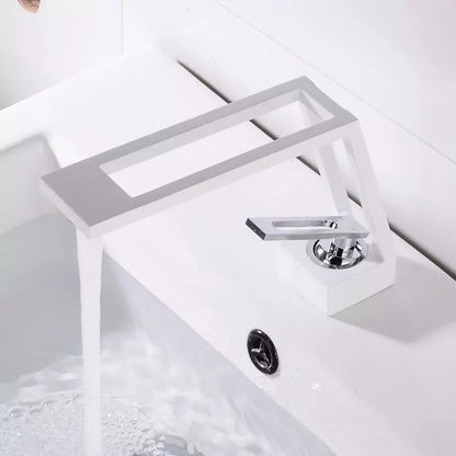 Geometric Hollow-Out Spout Bathroom Faucet, Modern Single-Handle Brass Faucet