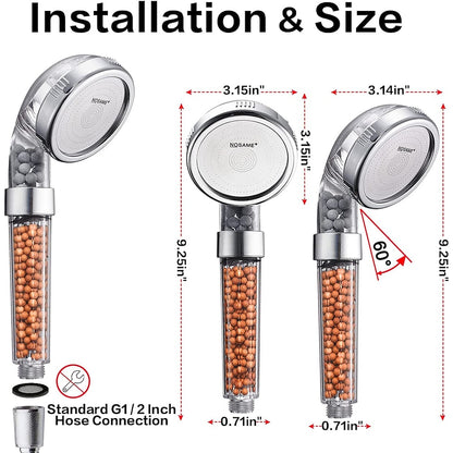 Filtered High-Pressure Handheld Shower Head, 3-Mode Spray Showerhead, Silver / Multi