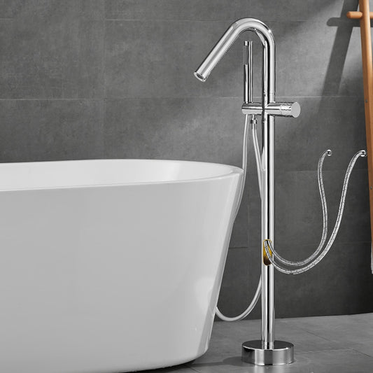 Lagomel single-handle freestanding tub filler in chrome, matte black, brushed gold, brushed nickel, gunmetal, set in a Modern/Contemporary bathroom