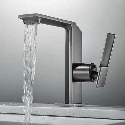 Modern Waterfall Bathroom Faucet, Single-Handle Brass Faucet, Matte Black / Chrome / Brushed Gold / Gunmetal
