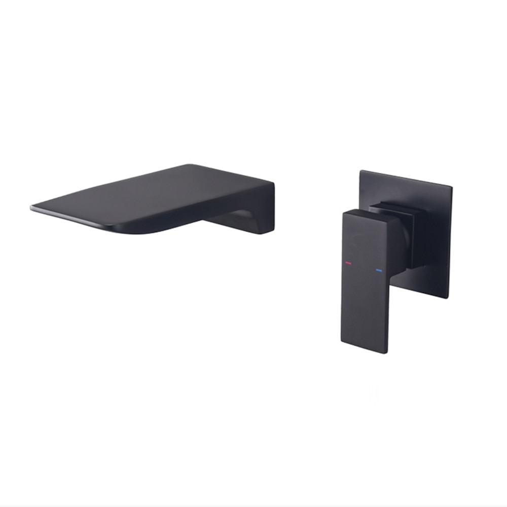 Matte Black Waterfall Wall-Mount Bathroom Faucet, Modern Single-Handle Sink Faucet