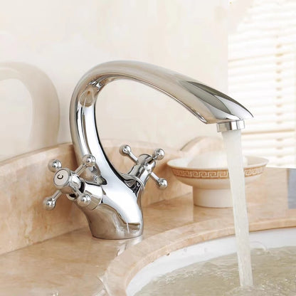 Traditional Dual-Handle Bathroom Faucet, High Arc Brass Sink Faucet, Polished Gold / Chrome / Antique Brass / Oil-Rubbed Bronze