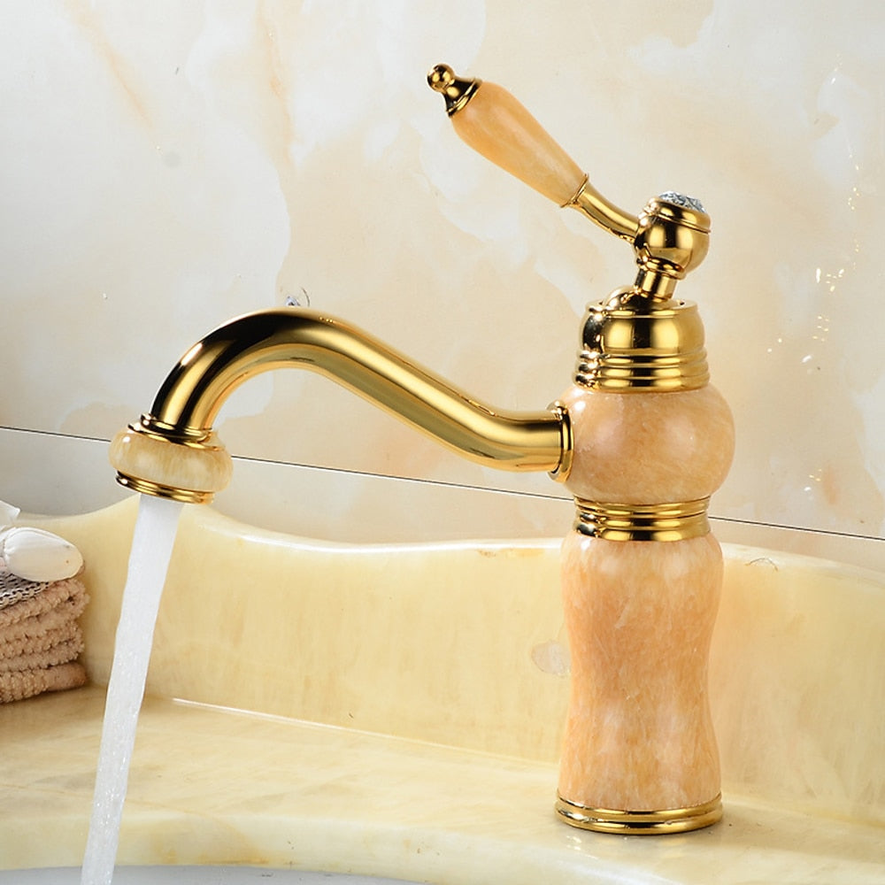 Retro Vintage Height-Adjustable Swivel Spout Bathroom Faucet, Single-Handle Single-Hole Brass Faucet, Gold / White / Black