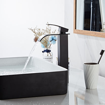 Waterfall Single-Hole Bathroom Faucet, Modern Single-Handle Vessel Sink Faucet, Matte Black / Polished Gold