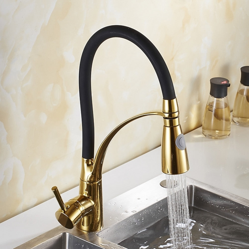 Two-Tone Modern Single-Hole Pull-Down Kitchen Faucet, Single-Handle Brass Faucet with Dual-Mode Swivel Spout