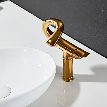 Curved High Arc Vessel Bathroom Faucet, Single-Handle Single-Hole Tall Brass Faucet