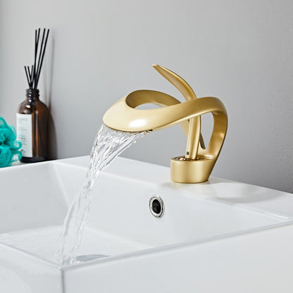 Modern Single-Hole Waterfall Vessel Faucet, Single-Handle Tall Body Bathroom Faucet, Matte Black / Chrome / Brushed Gold / Gunmetal / Matte White