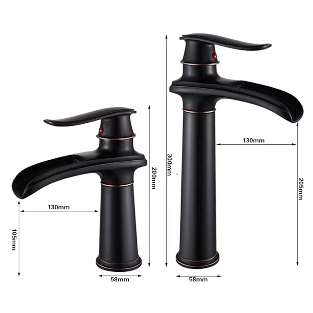Waterfall Single-Hole Bathroom Faucet, Single-Handle Brass Faucet, Chrome / Matte Black / Brushed Nickel / Antique Brass / PVD