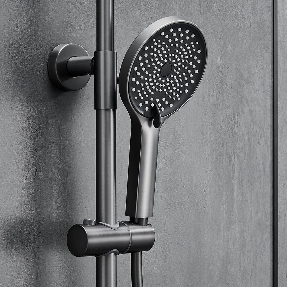 Thermostatic Wall-Mount Shower System, Multi-Function Rainfall Faucet with Handheld Shower, Chrome / Gunmetal