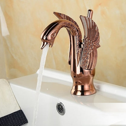Swan Design Single-Hole Bathroom Faucet, Single-Handle Deck-Mount Brass Faucet
