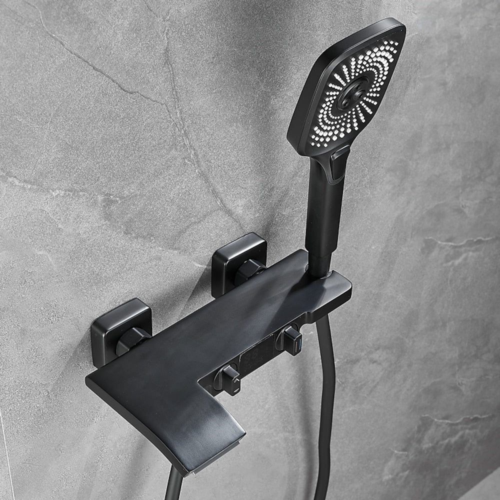 Wall-Mount Waterfall Tub Faucet, Dual-Handle Bath Mixer Tap with Handheld Shower